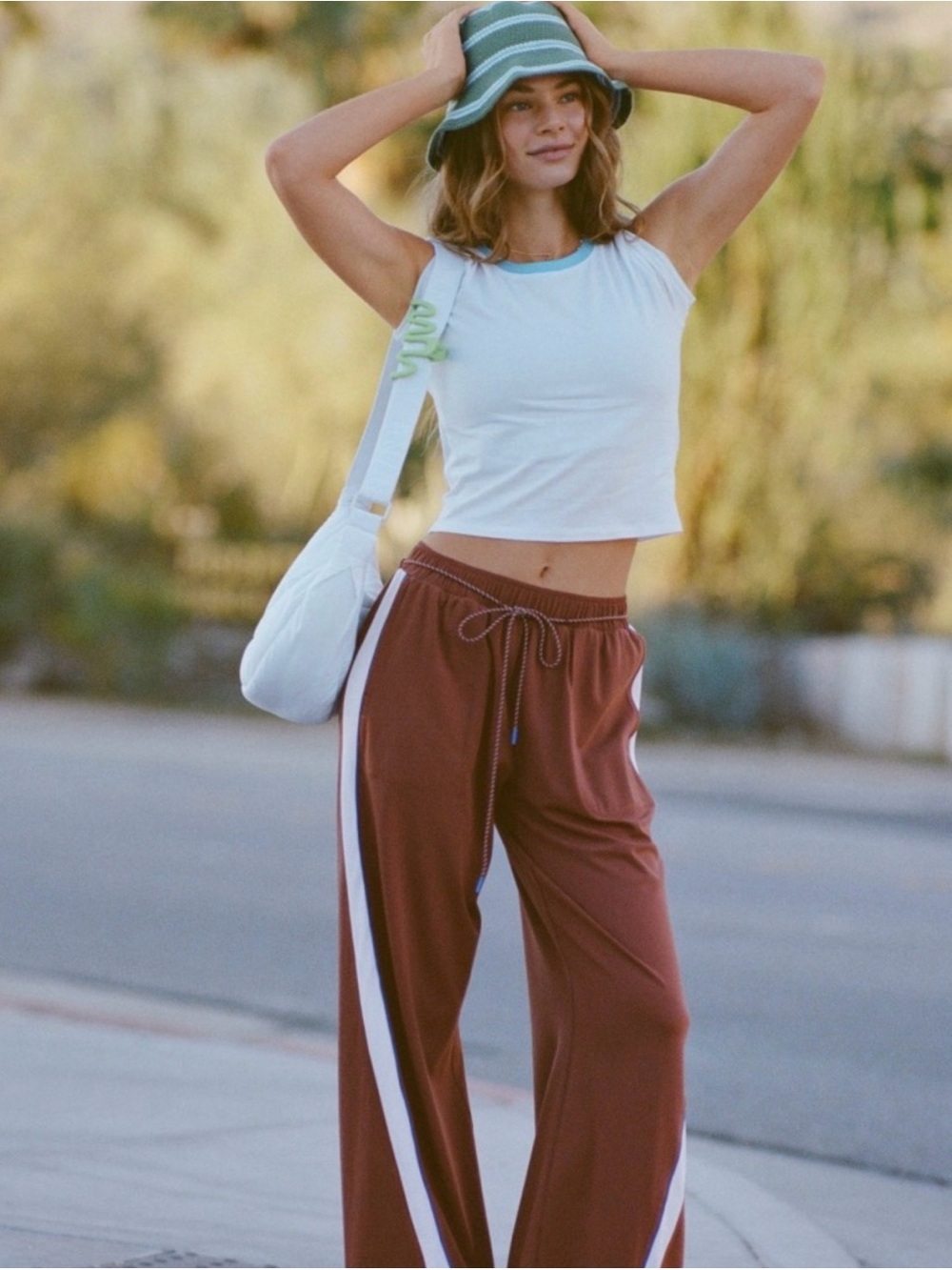 Offline by Aerie S Real Me Track Trouser Pants Jogger - Brown white stripe Short